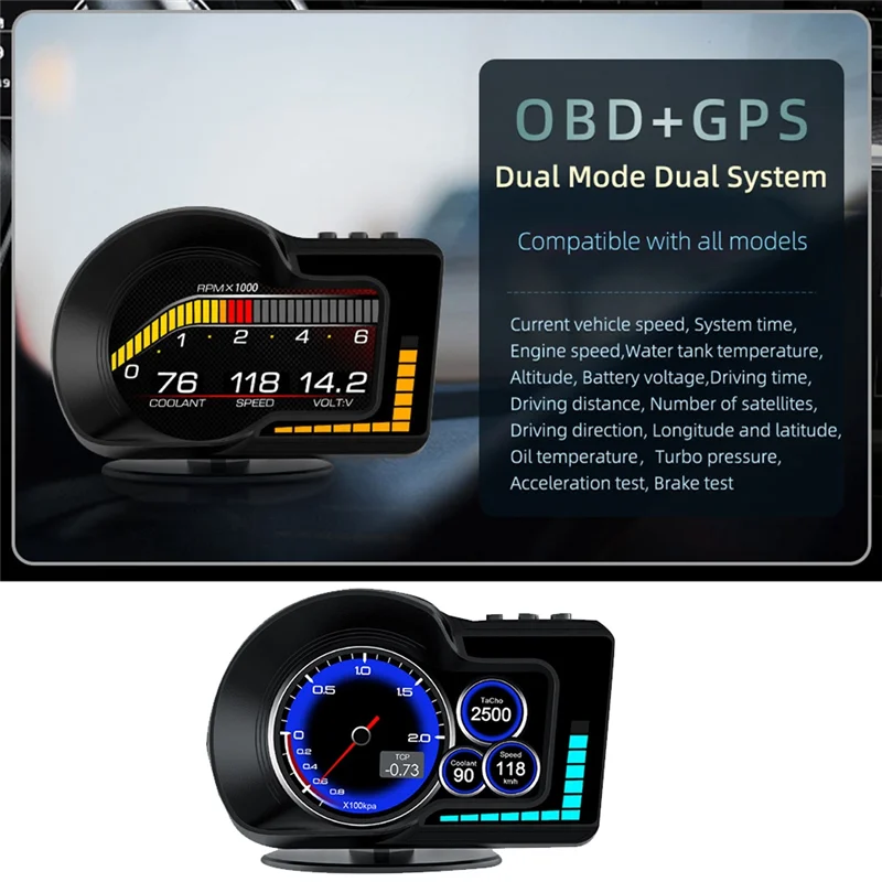 OBD2 EOBD Multifunction LCD Display OBD+GPS HUD Auto Computer Car Head UP Display Real-Time Speedometer for All Car