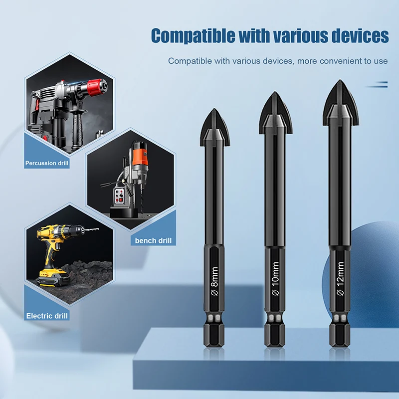 Four Sides Cutting Sharp Wear-resistant Carbide Bit Cross Hex Drill Sets for Glass Ceramic Tile Ceramic Concrete Drilling