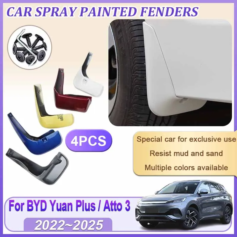 

Car Baking Paint Fender For BYD Yuan Plus Atto 3 2022 2023 2024 2025 Mudguard Mud Flaps Guard Splash Flap MudFlaps Accessories