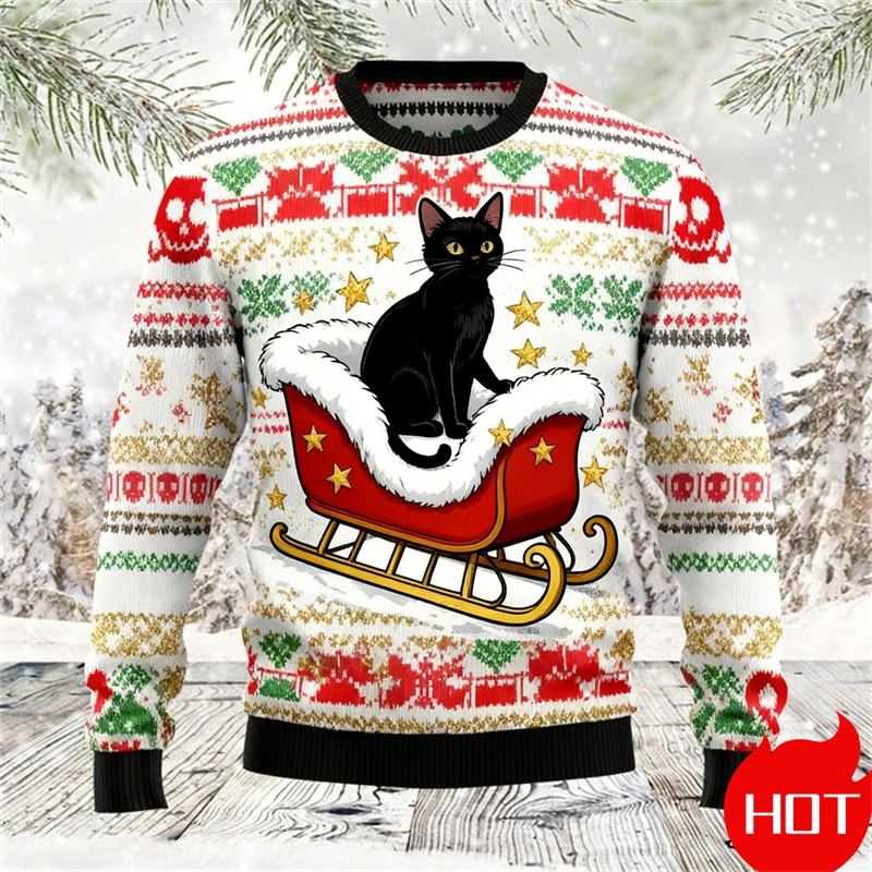 

Black Cat Graphic Ugly Christmas Sweater Men Women Holiday Sweatshirt Pullover Xmas Santa 2026 Hot Sale Top Crewneck Long Sleeve