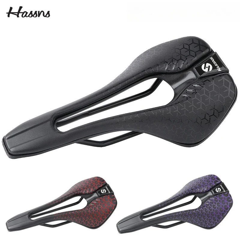 

HASSNS Mountain & Road Bike Microfiber Seat, Hollow Comfortable & Breathable, Ultra-Lightweight Cycling Saddle