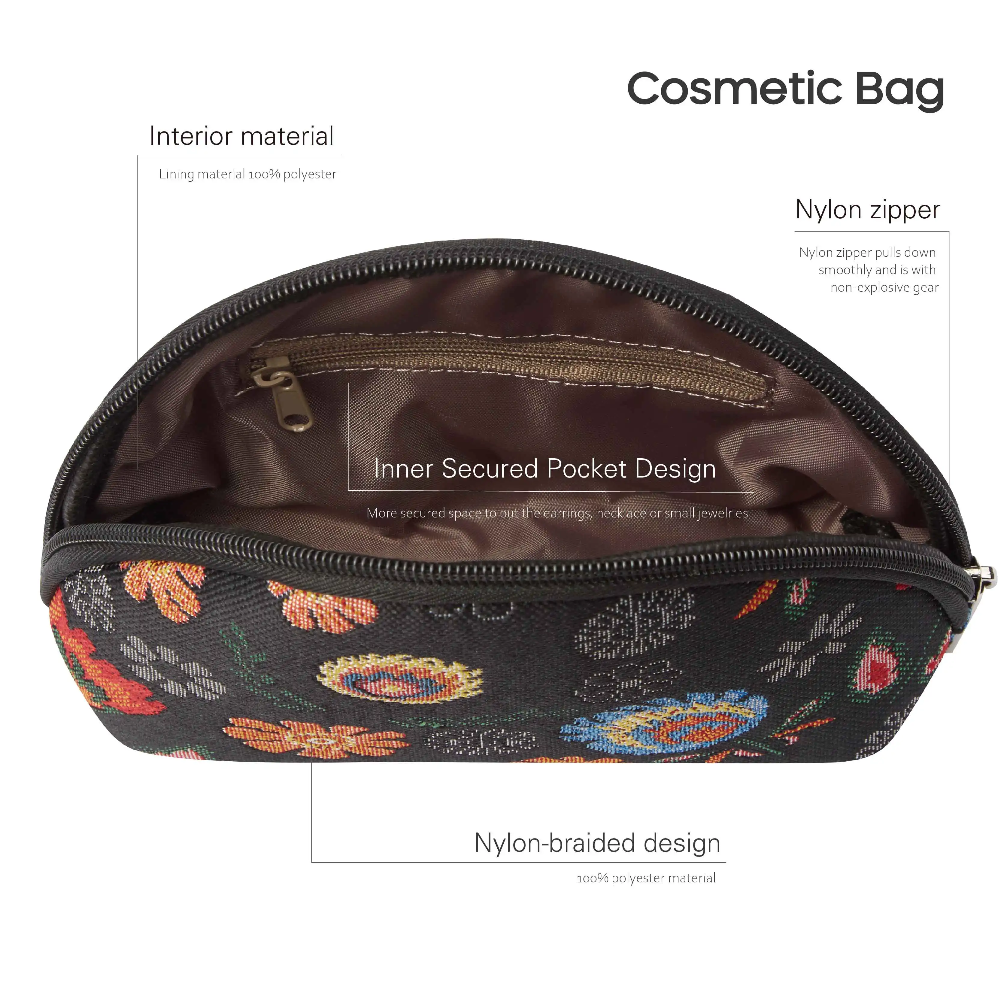 SAJA Tapestry Makeup Bag Tas Makeup Wanita Perjalanan Polandia Bunga Pansy Pola Makeup Tas Tas Makeup Dompet Tas Makeup Kecantikan Wanita Tas Ritsleting Segel Kain Jacquard