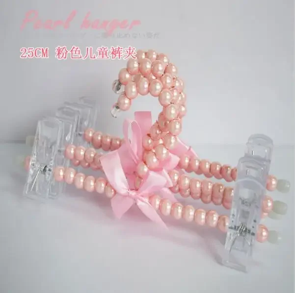 10pcs/lot 25cm Kids Child Hangers Baby Pearl Plastic Hangers Pants Clips Hangers for Clothes Rack