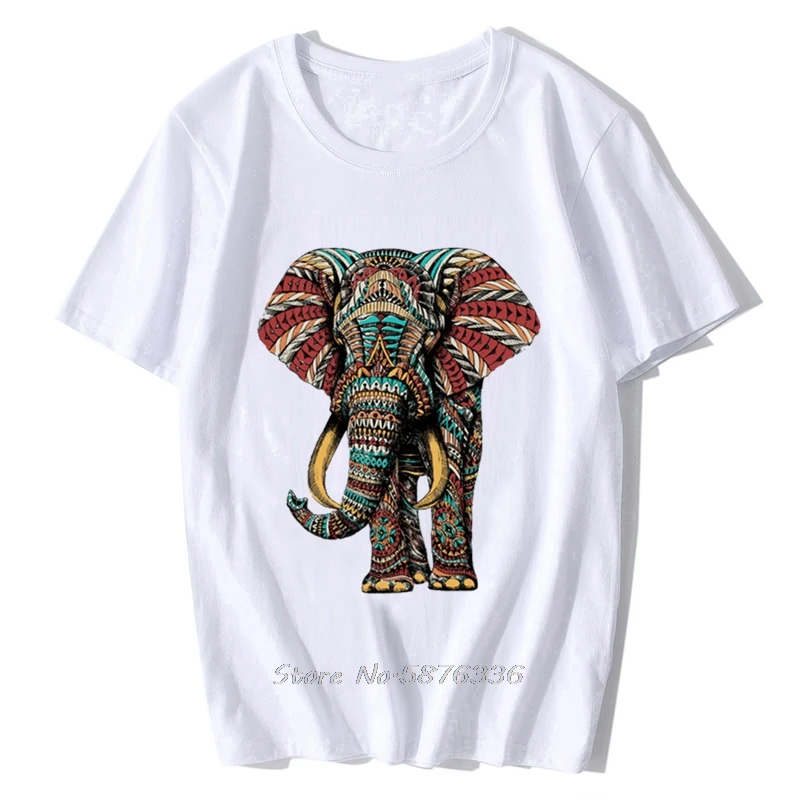 High Quality O-Neck Cotton Tops Tshirt Band Ornate Elephant T-shirt Summer / Autumn Sleeve Short Tees Funny Harajuku