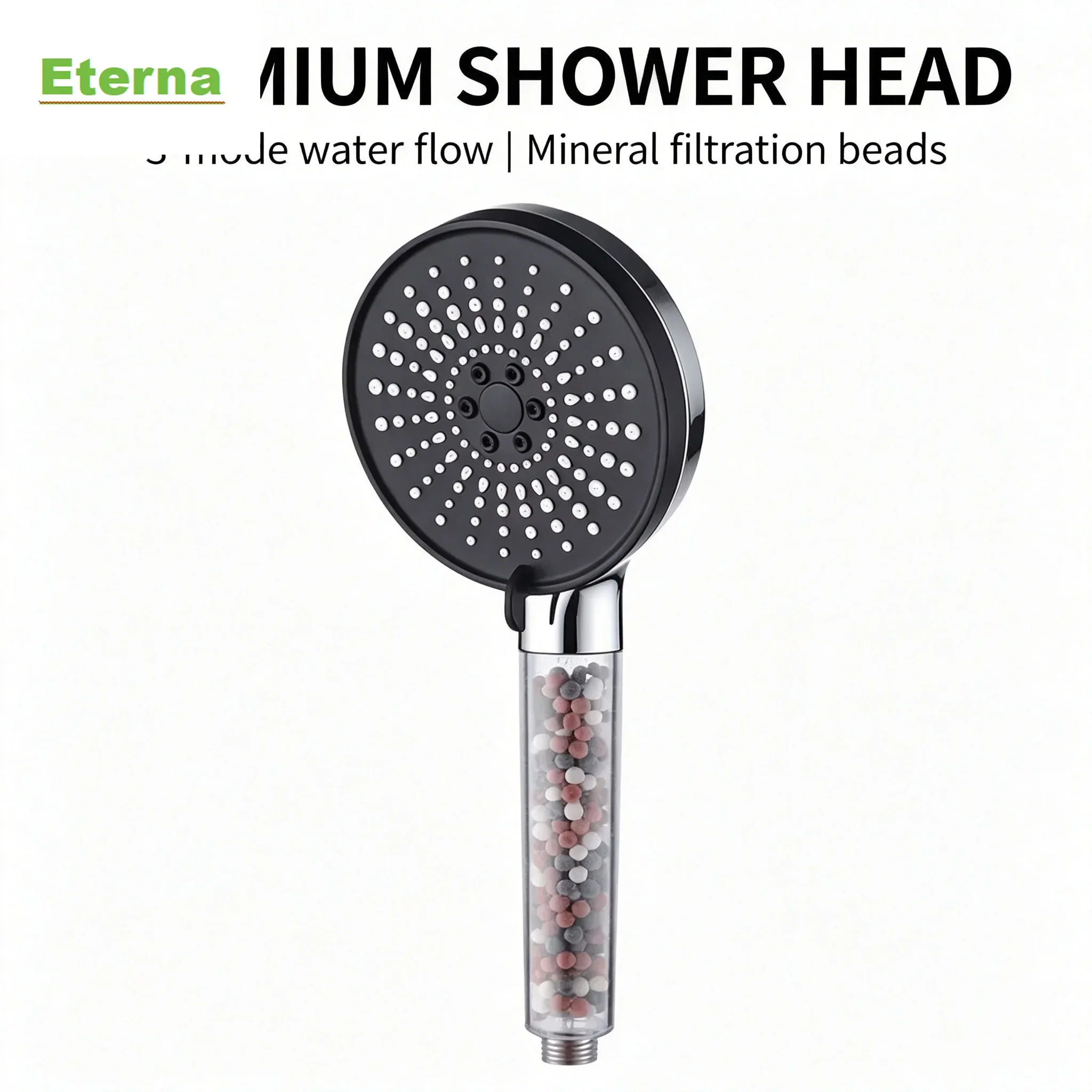Super Easy Install No Drill Filter Shower Head Handheld Set with Natural Mineral Ball Water Softener Multiple Rain Spray Modes