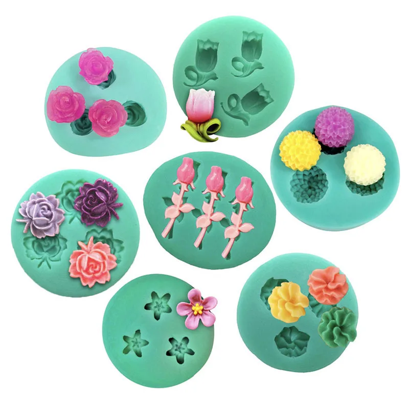 NewSilicone Mold Mini Flowers Series DIY Handmade Fondant Cake Baking Chocolate Sugar Cake Tool Resin Polymer Clay Making Mould