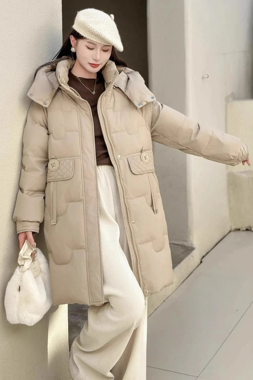 Doudoune d'hiver en duvet d'oie pour femme, doudoune ample à capuche pour les déplacements