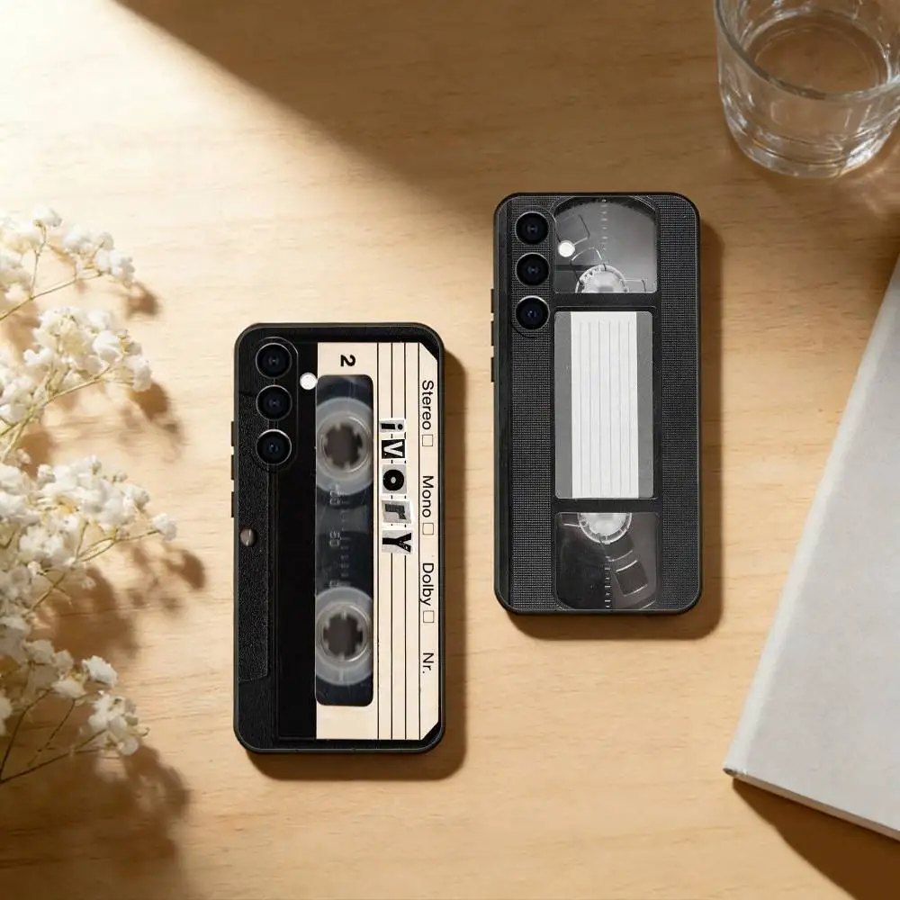 Cassette Tape Retro Style Phone Case Black Silicone Soft For Samsung Galaxy A73,A72,A71,A70,A53,A52,A51