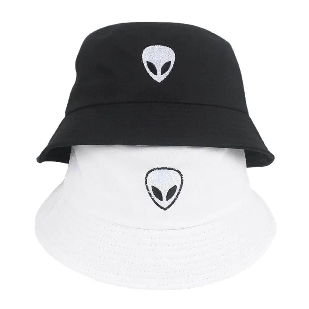 Alien Pattern Embroidery Bucket Hat Simple Solid Color Four Seasons Sunshade Fisherman's Hat Street Trendy Dance Hip-hop Hat