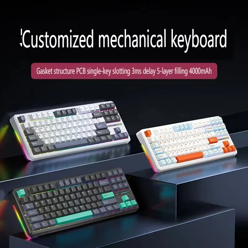 AULA F87 Pro E-sport Mechanical Keyboards Grey Wood Switch Agile Switch 3-Mode Gaming Keyboard RGB Hot Swappable 87 Key Game