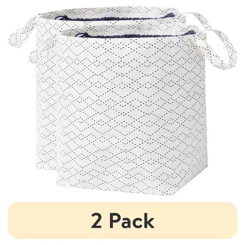 

(2 pack) White/Black Lattice Drawstring Laundry Tote, 16" x 20"