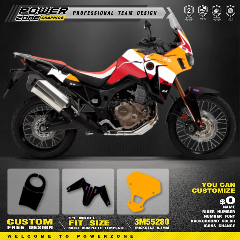 PowerZone Custom Team Graphics Backgrounds Decals Stickers Kit For Honda AFRICA TWIN CRF1000L 005