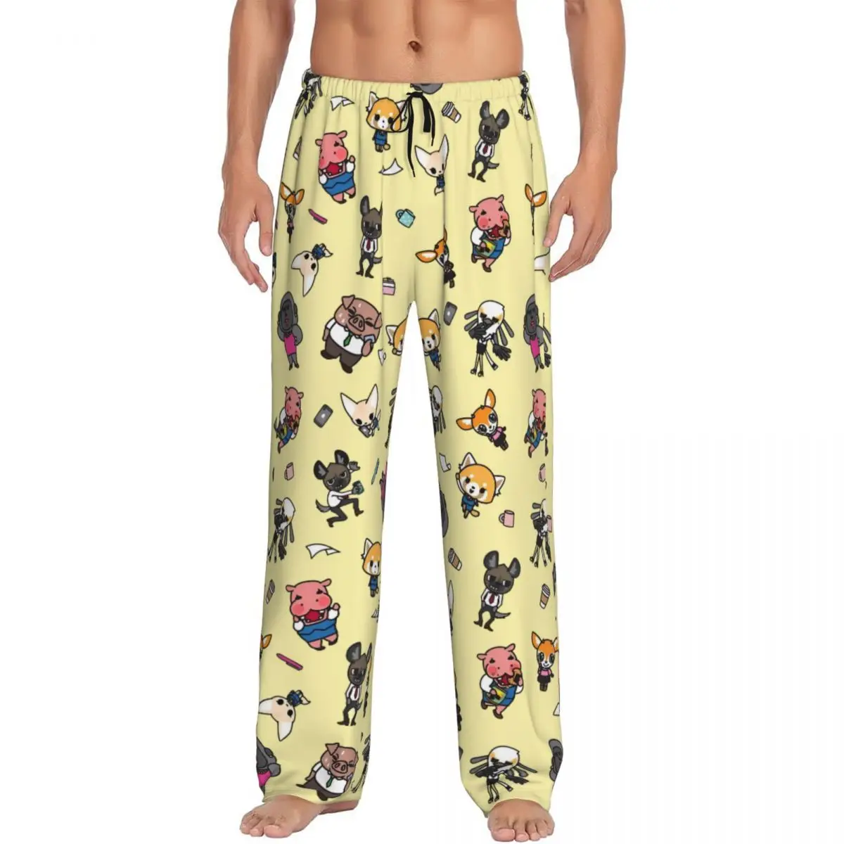 

Custom Aggressive Retsuko Pajama Pants Men's Cartoons Lounge Sleep Stretch Sleepwear Bottoms with Pockets