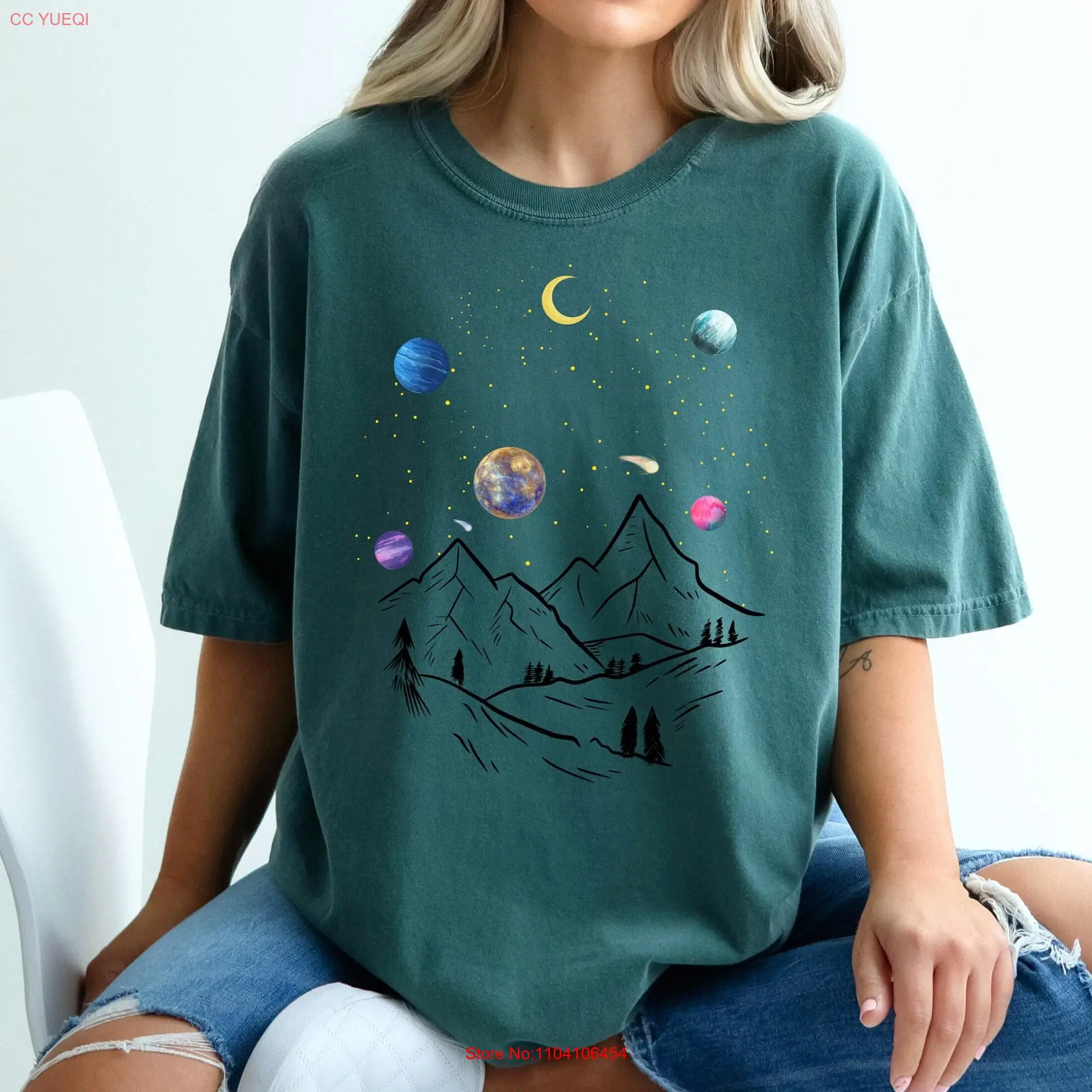 Comfort Colors Celestial T Shirt Cute Moon Galaxy Mystical Phase Astrology Astronomy  long or short sleeves