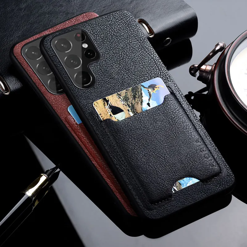 Fall für Samsung Galaxy S23 S22 S21 S20 Ultra Plus FE Luxus Pu Leder Visitenkarte Halter Telefon abdeckung Bank Karte Tasche Fall