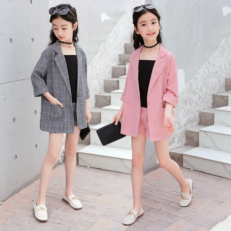 

Girls' Set 2024 New British Style Parent-Child Small Suit Three Piece Set, Fashionable Western-Style Summer Clothing For Girls