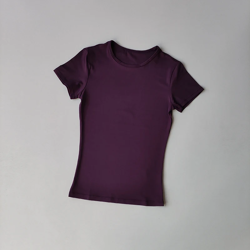 Hautfreundliche, einfarbige Yoga-Kleidung für Damen: Kurzärmeliges, schnelltrocknendes, elastisches, eng anliegendes T-Shirt, Fitness-Oberteil. – Detail 11