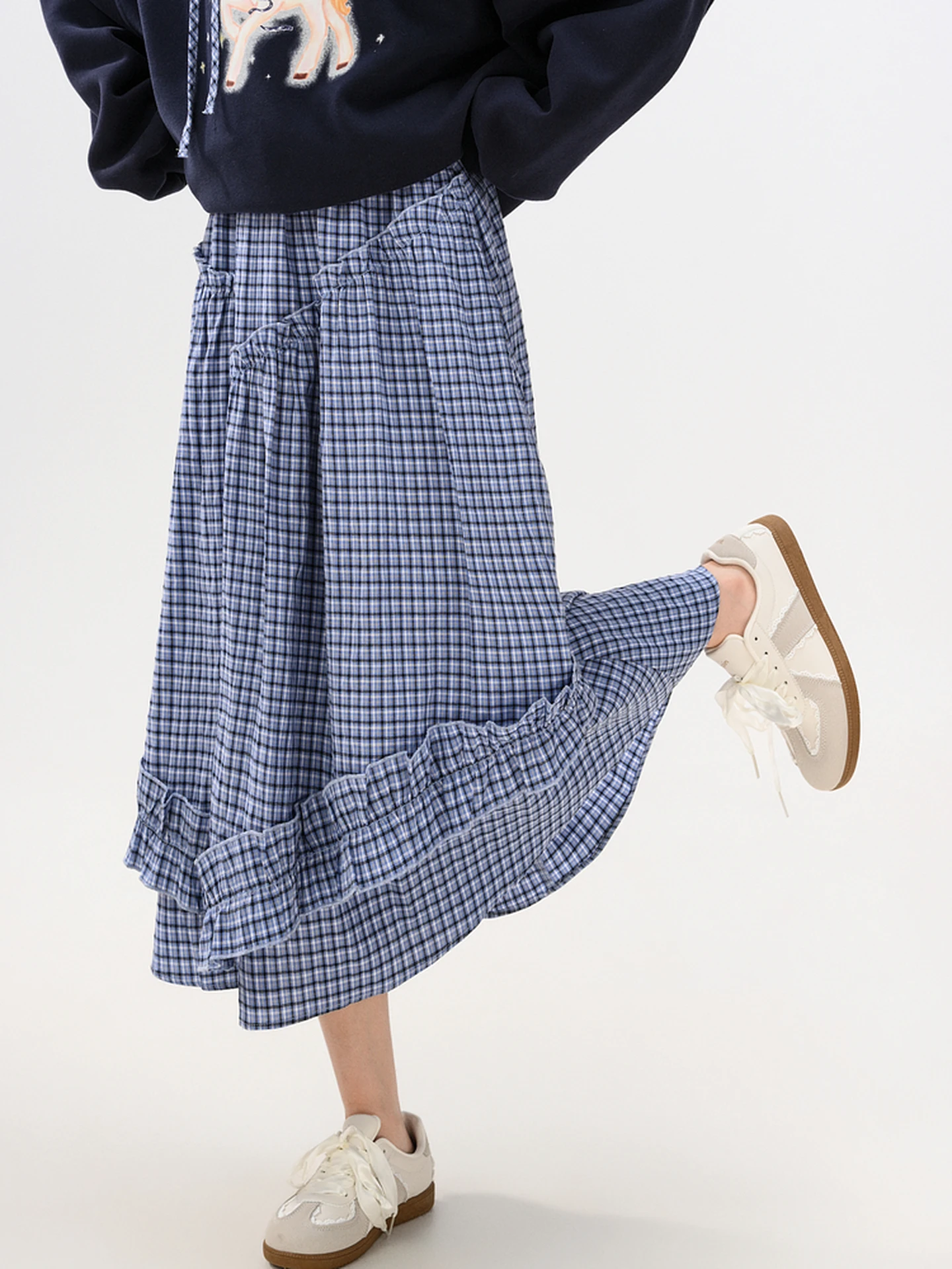 

Sweet Style High Waist A-Line Skirt Women's New Versatile Large Skirt Spring Cotton Polyester Blend Elastic Waist