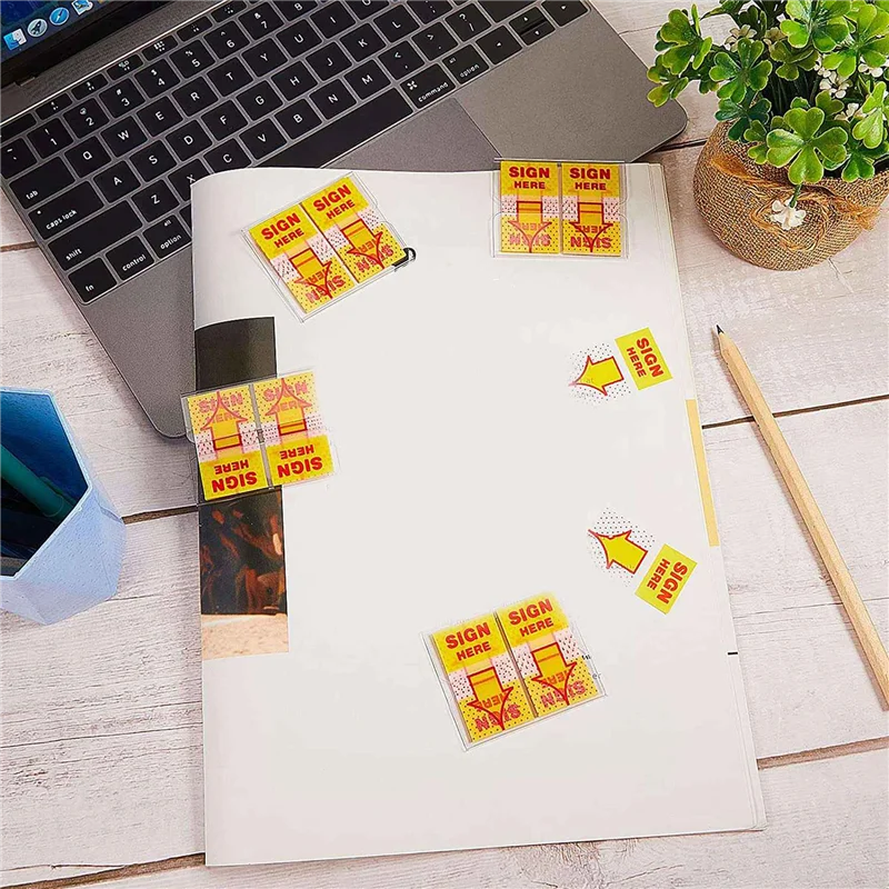 600 ชิ้นป้ายที่นี่แท็บป้ายที่นี่ป้ายที่นี่สติกเกอร์ป้ายที่นี่ธงพร้อมเครื่องจ่ายลูกศรธง 1 นิ้ว (สีเหลือง)