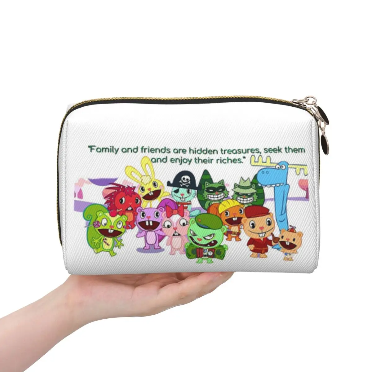 Happy Tree Friends Family Women Cosmetic Bag Travel Makeup Organizer Pouch Toiletry Storage Dopp Kit Box