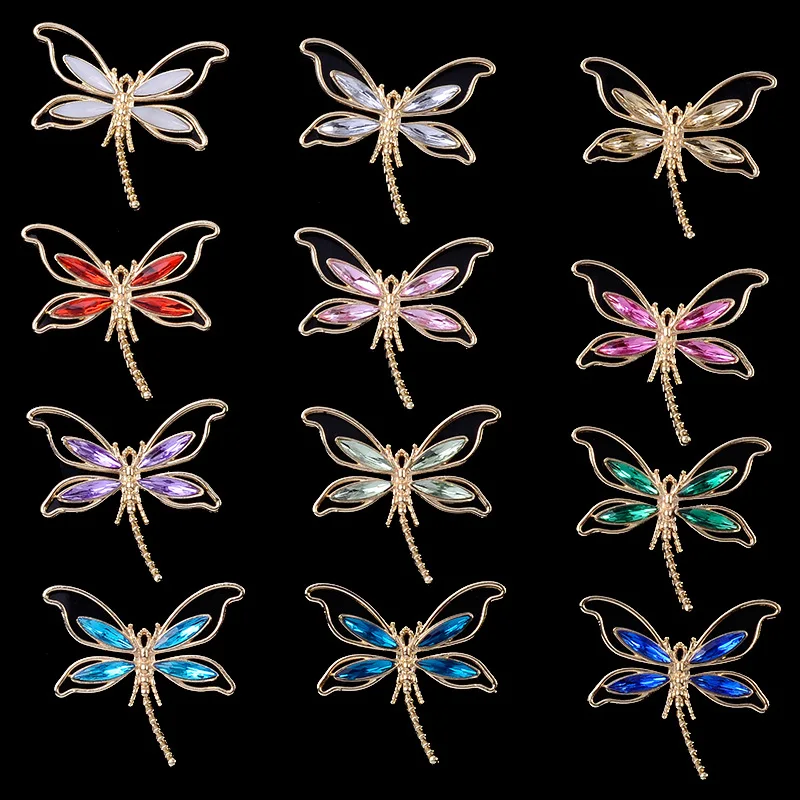 5 Pcs Alloy Rhinestone Dragonfly  Button Multicolor Buckle DIY Shoes Clothing Bag bride hair Materials Fan Handmade Crafts Matel