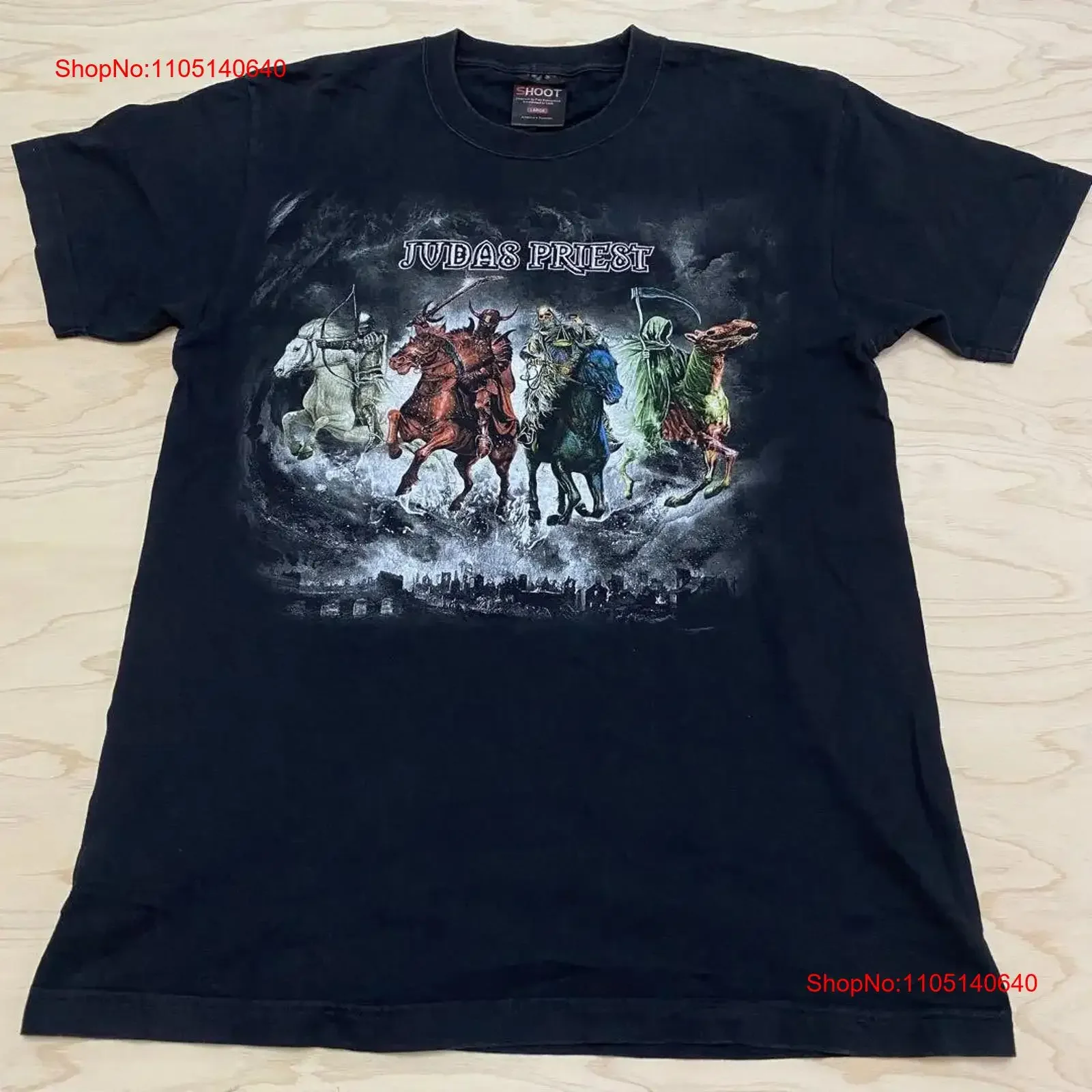 تي شيرت One Item Judas Priest Band تي شيرت عتيق مقاس L عتيق مغسول أنيق متعدد الاستخدامات للارتداء اليومي كاجوال ممتد