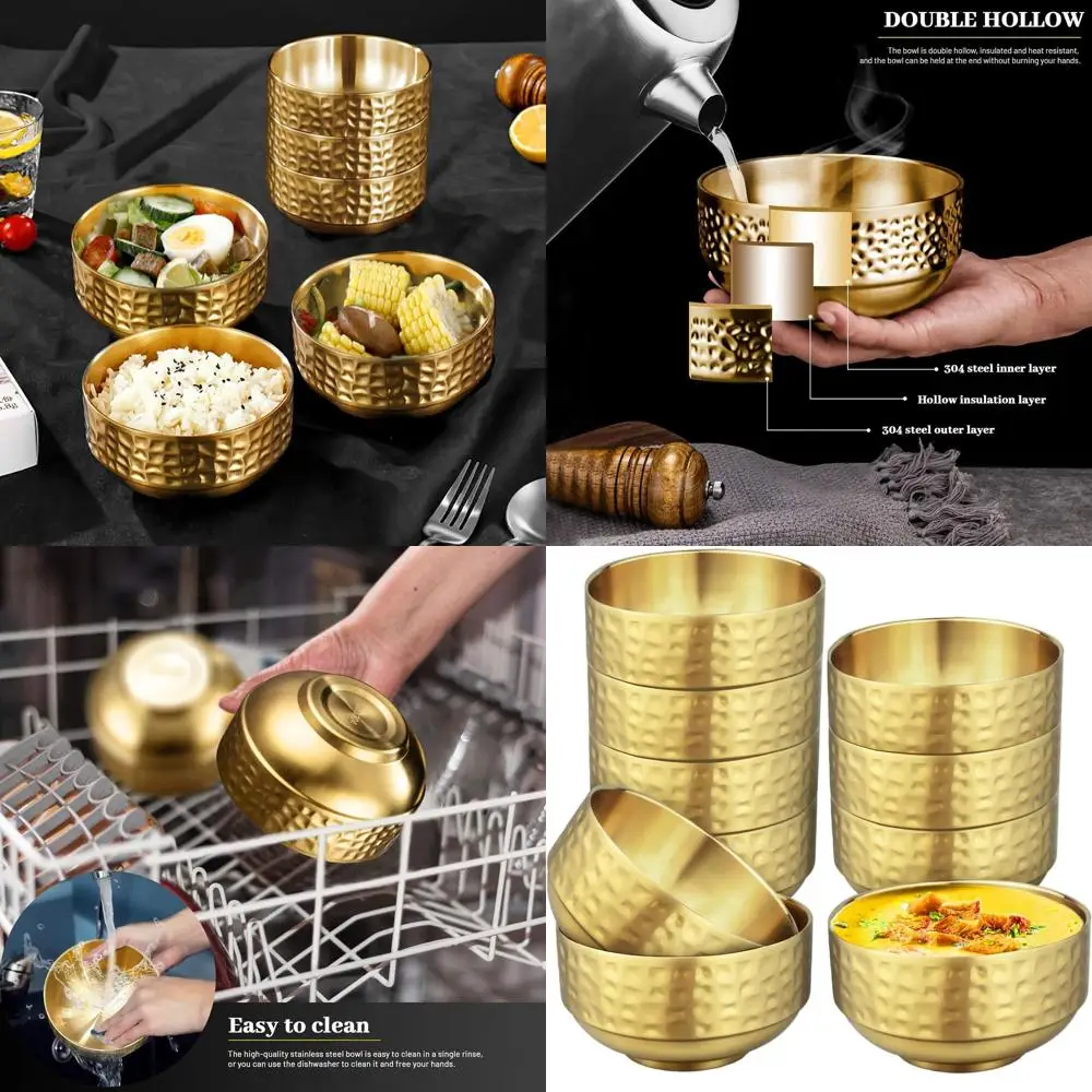 

Set of 10 Gold 4.5 Stainless Steel Small Soup Bowls, 13Oz Double Walled, Non-Slip for Appetizers, Snacks, Sauces, Rice, Noodles,