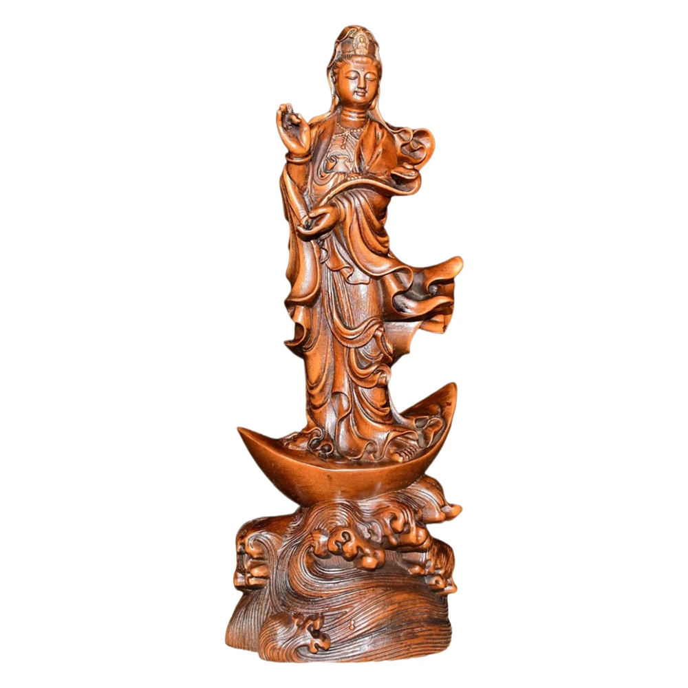 Sculpture sur bois fabriquée à la main, Figurine artisanale sculptée en bois, décor Guanyin, déesse de la miséricorde, bénédiction des avantages de la compassion