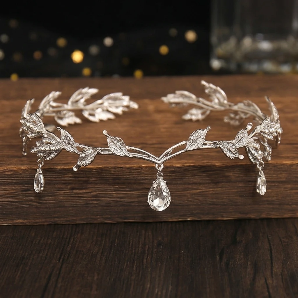 Vintage Feen-Krone Tiara mit Kristallblättern Elfen-Tiara Haaraccessoires für Frauen Kostüm-Haarschmuck Luxuriöse Kristallkronen