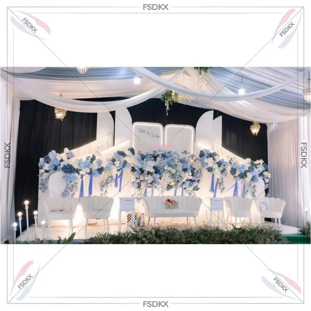 Customized White Acrylic Door Shape Square Background PVC Wedding Decoration Stage Backdrop with Light