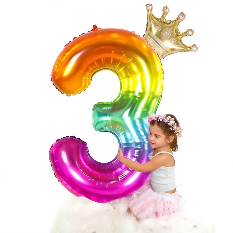 40‘’ Large Gradient Jelly Crown Number Balloon Digital Foil Balloons Birthday Baby Shower Wedding Party Photo Scene Decoration