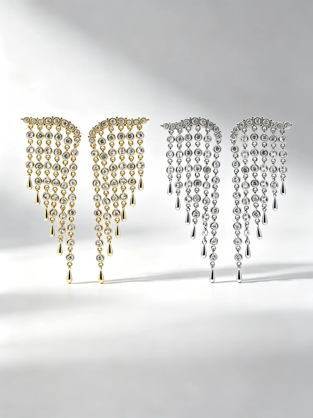 

Luxury Long Waterfall Chandelier Tassel Dangle Earrings for Women Pave Cubic Zircon Gold Silver Color Fashion Jewelry for Party