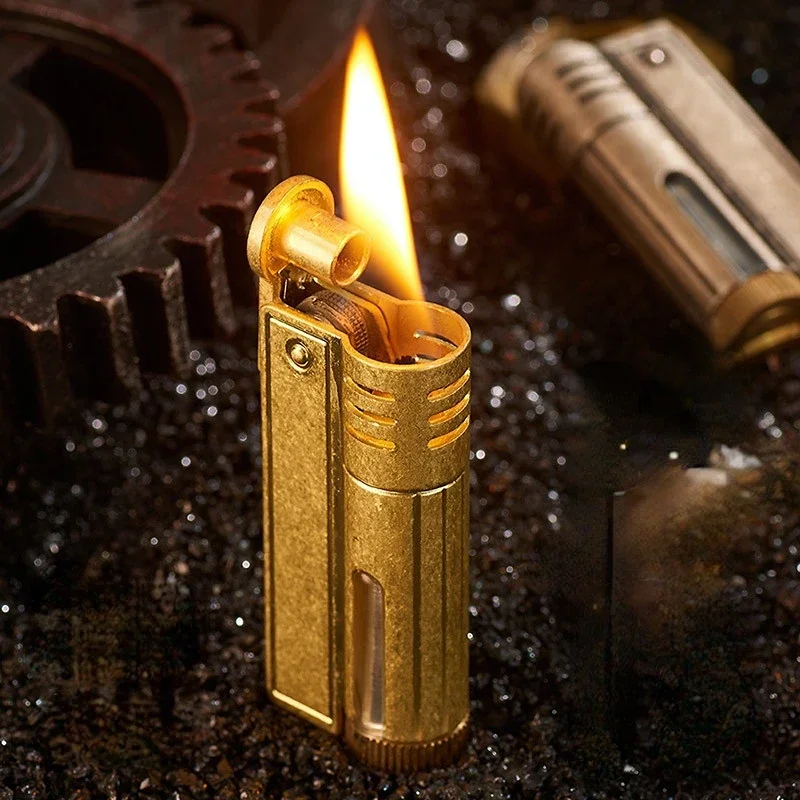 Retro Creative Metal Kerosene Lighter Open Flame Cigarette Lighter Personality Grinding Wheel Metal Knurling Smoking Set