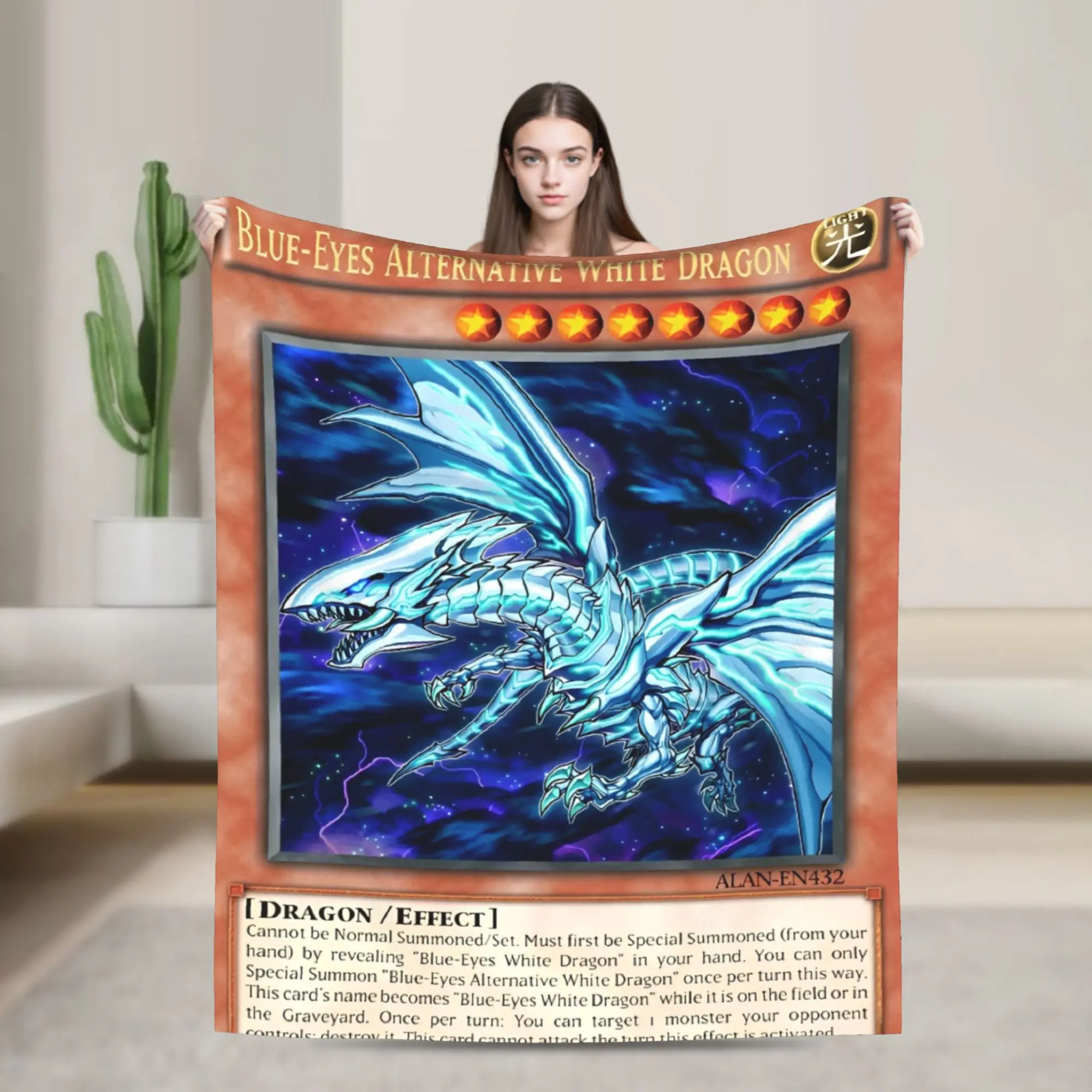 Anime Yu Gi Oh Card Blanket Blue Eyes White Dragon Anime Cartoon Flannel Vintage Throw Blanket for Home Restaurant All Season