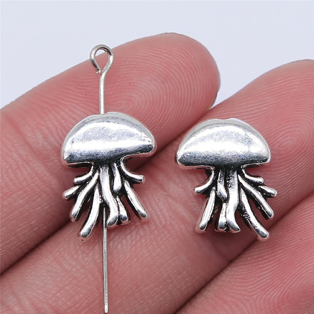 WYSIWYG 10pcs 15x12mm Antique Silver Color Jellyfish Beads For Jewelry Making DIY Jewelry Findings