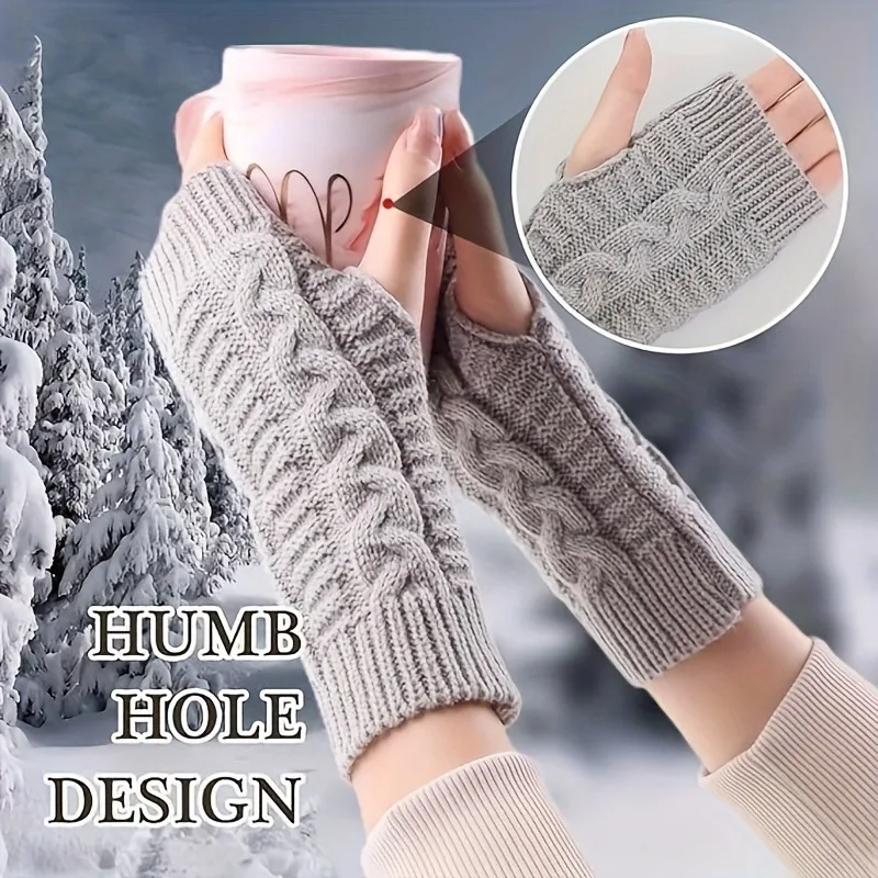 4Pcs Warm Gloves Yarn Gloves Short Cable Half-finger Cold-proof Wrist Warmer Knit Wrist Warmer Gloves