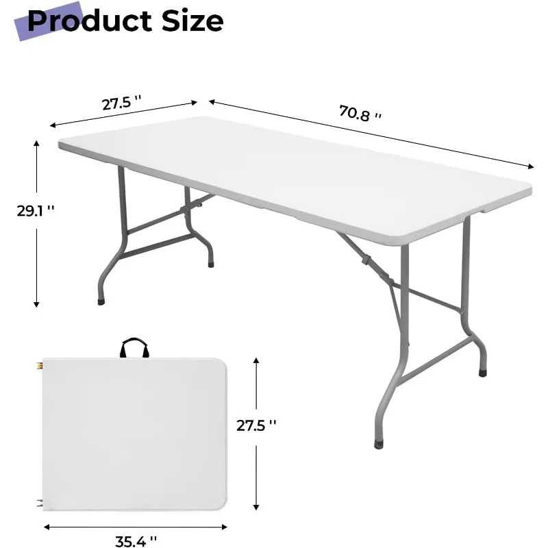 

Folding Table 6ft Portable Heavy Duty Plastic Fold-in-Half Utility Foldable Table Plastic Dining Indoor Outdoor for Camping, Pic