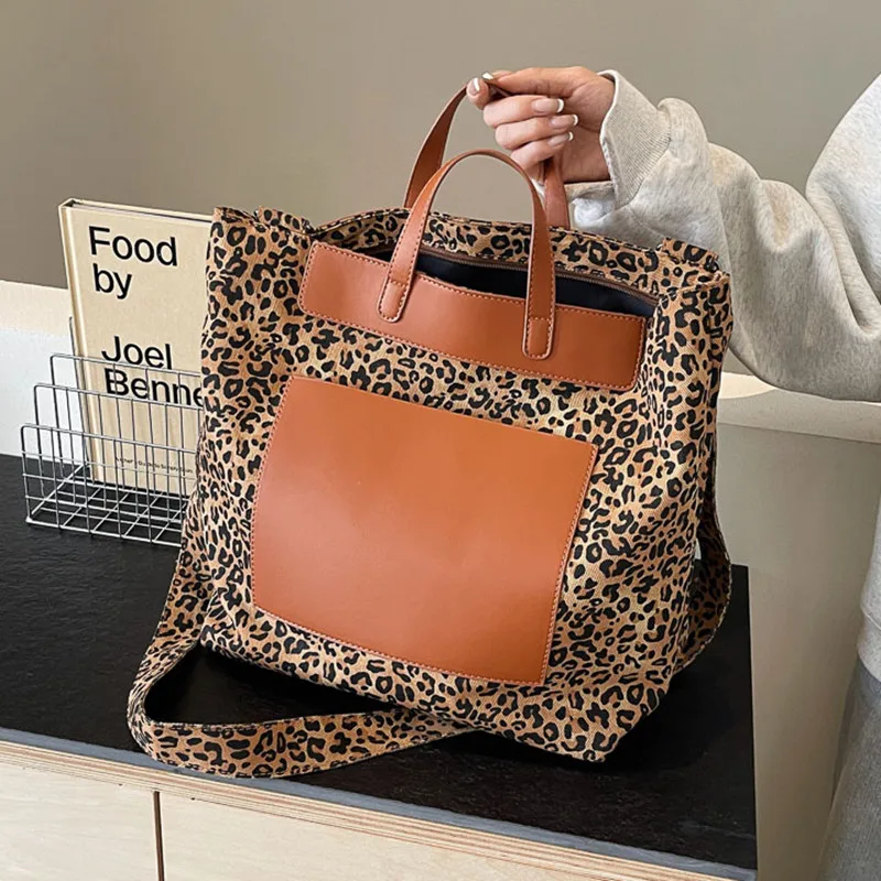 Fashion Leopard Women\'s Bag Big Female Handbags Totes Purse Large Bucket Bags Ladies Crossbody Shoulder Bag Canvas Designer Bags