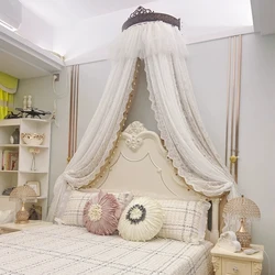 Luxury Bed Curtain Princess Bed Curtain with Crown French Style Bed Canopy Bedroom Decor Yarn Lace Elegant Bedside Decoration