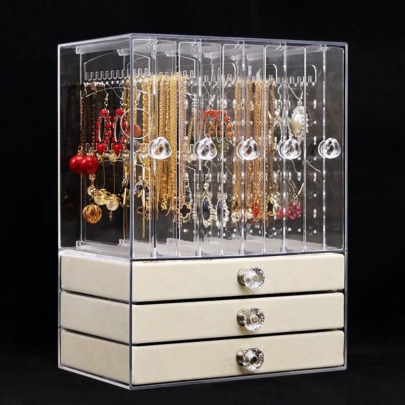 Acrylic Jewelry Organizer Box Storage Display Large Transparent Jewelry Box Case Hanging Necklace Earrings Boxes Packaging Box