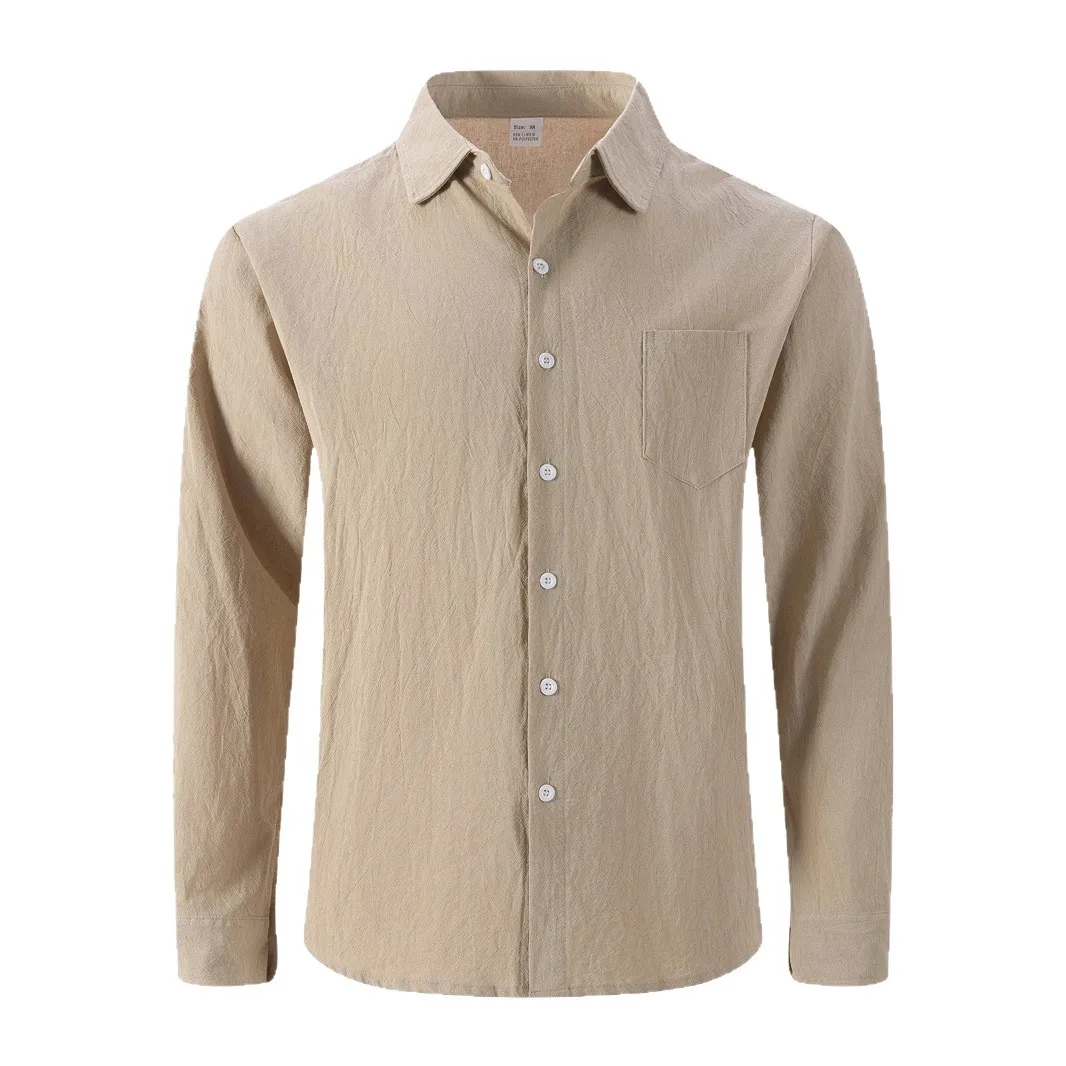 Casual linnen overhemd voor heren, reversknop, zomertop met lange mouwen, ademend, comfortabel, losvallend voor heren