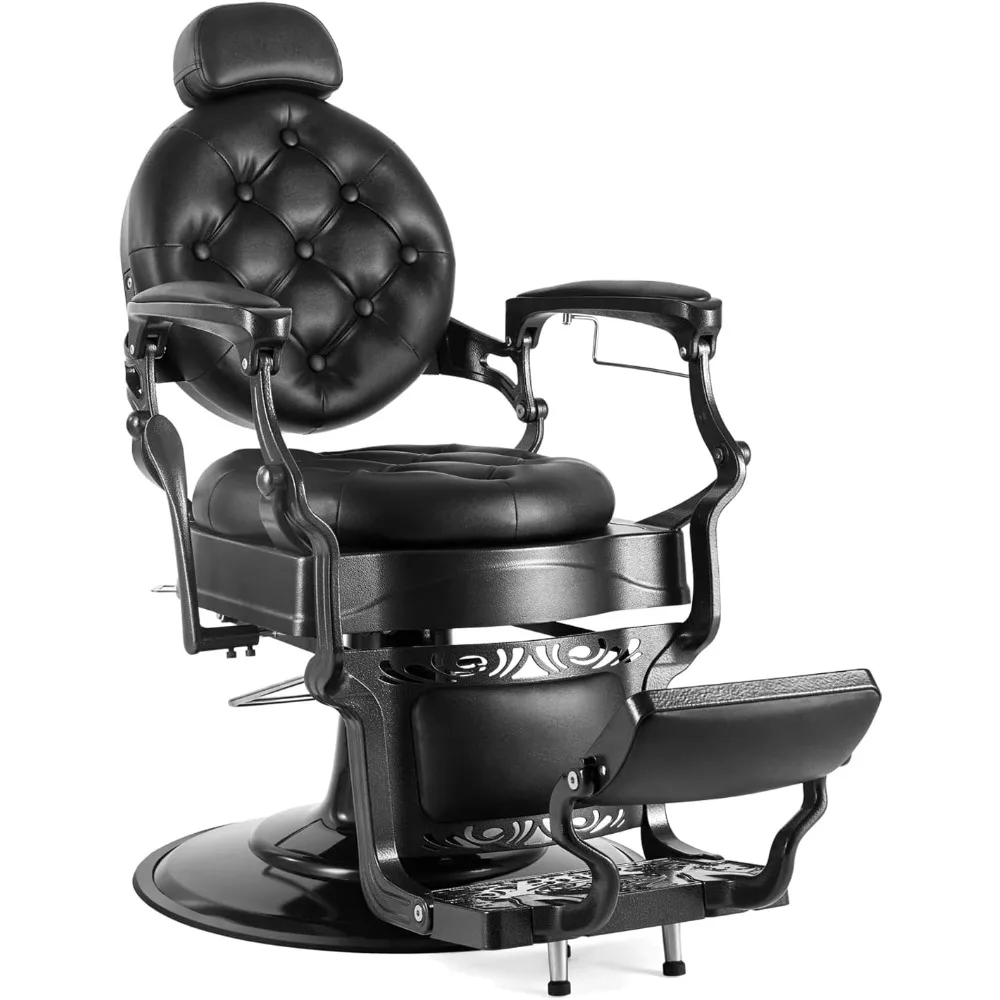 Vintage Barber Chair All Purpose Heavy Duty, Hydraulic Recline Salon Beauty Styling Chair Retro Black, 360 Degree Swivel