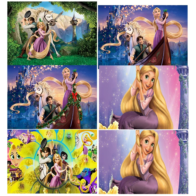 Disney Tangled Rapunzel Princess Backdrop Kids Birthday Background Purple Polyester Vinyl Photography Banner Decoration Props