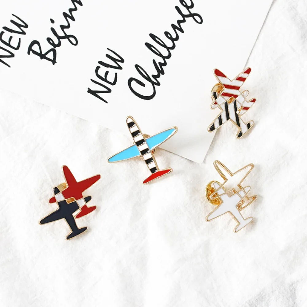 Creative Cartoon Airplane Letter Metal Brooch World Traveler Fashion Retro Simple Badge Charm Clothing Ornament