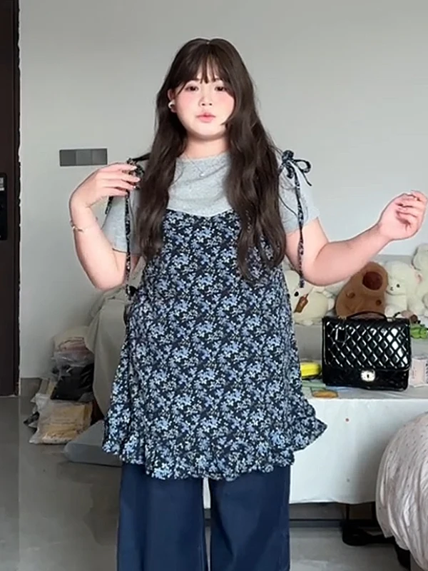 

Корейский летний многослойный женский жилет больших размеров с цветочным принтом, красивый галстук-бабочка ort Sve round Ne Faionable Outfit