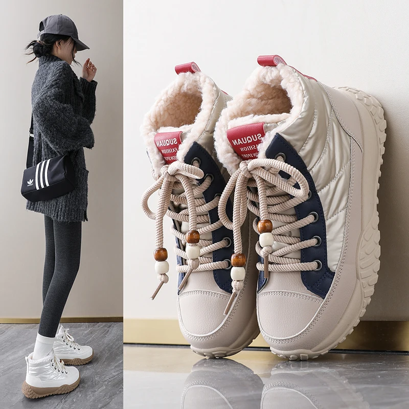 

Winter Women's Platform Snow Boots Fashion Thick-soled Fleece-lined Cotton Shoes for Woman Comfort Warm High-top Boots for Women