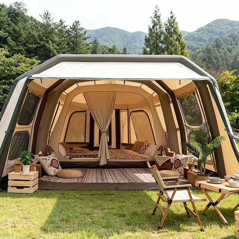 Quick-Setup Family Inflatable Four-Season Waterproof Tent Outdoor Shade Sun Protection Double-Layer Folding Portable One-Bedroom