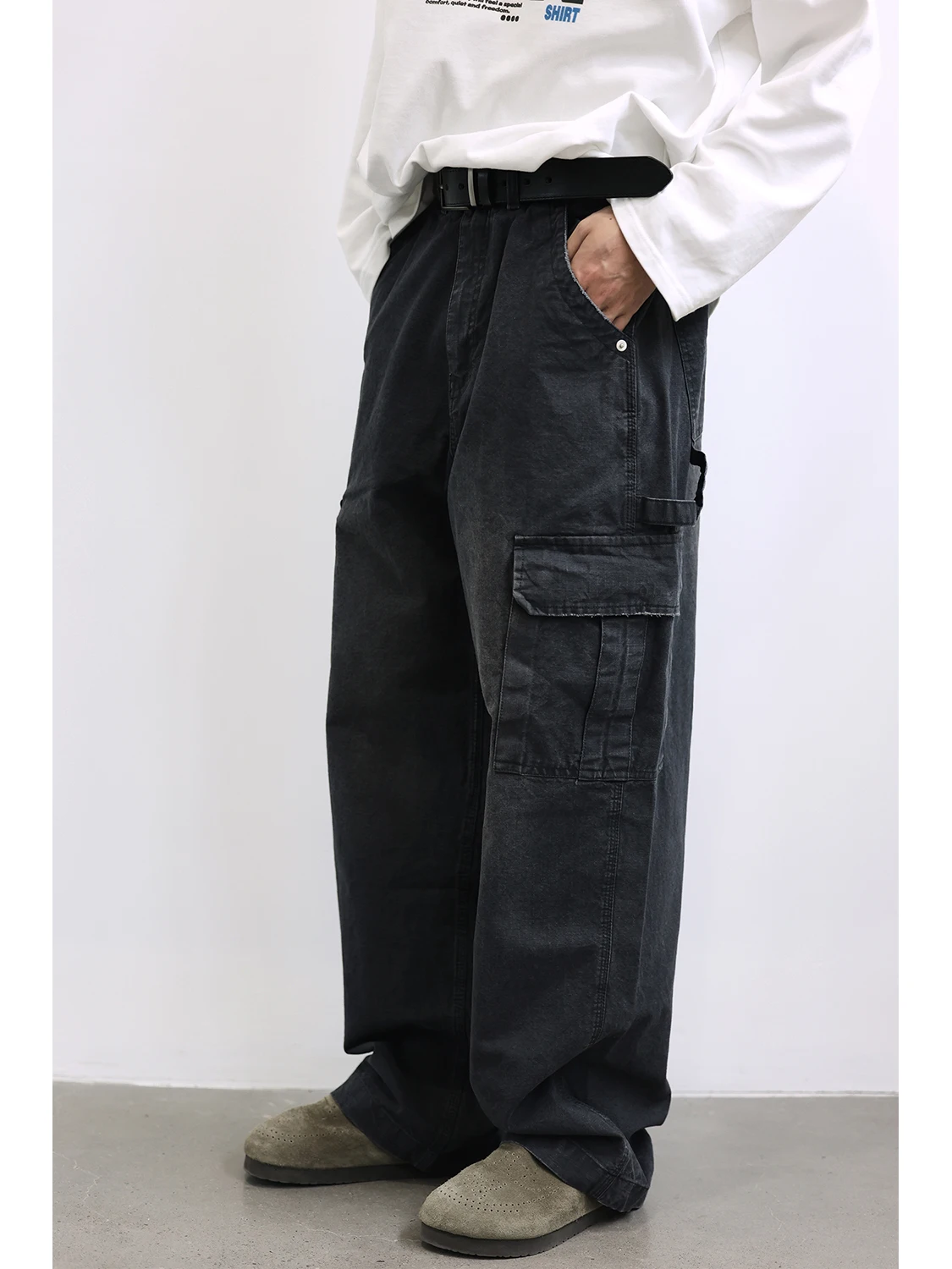 

LH Store Retro Waed Work Trousers Multi-ket Loose Casual Wide Leg Straight Cut Men's Pants Youthful Energy Sle Cotton