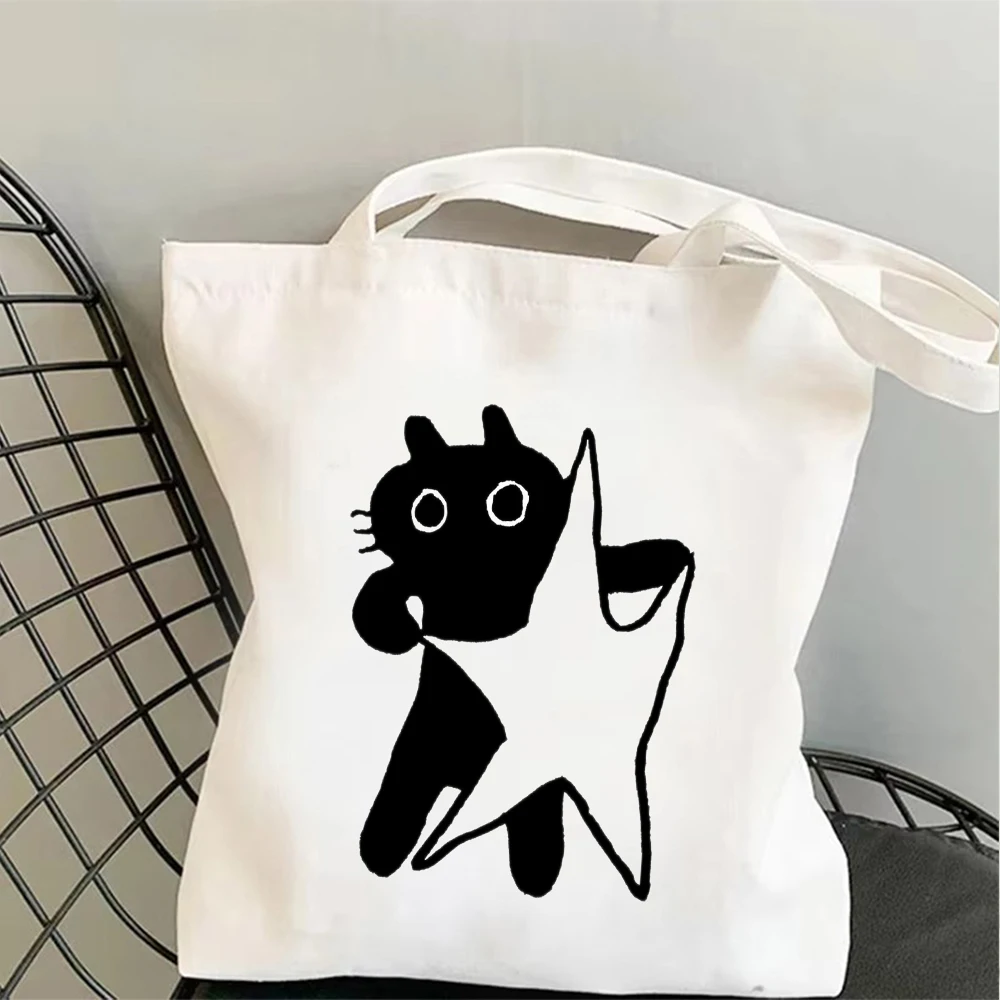 Bolsa de lona con estampado de gatos y estrellas, estilo fantasioso, reutilizable, para el día a día, escuela o yoga