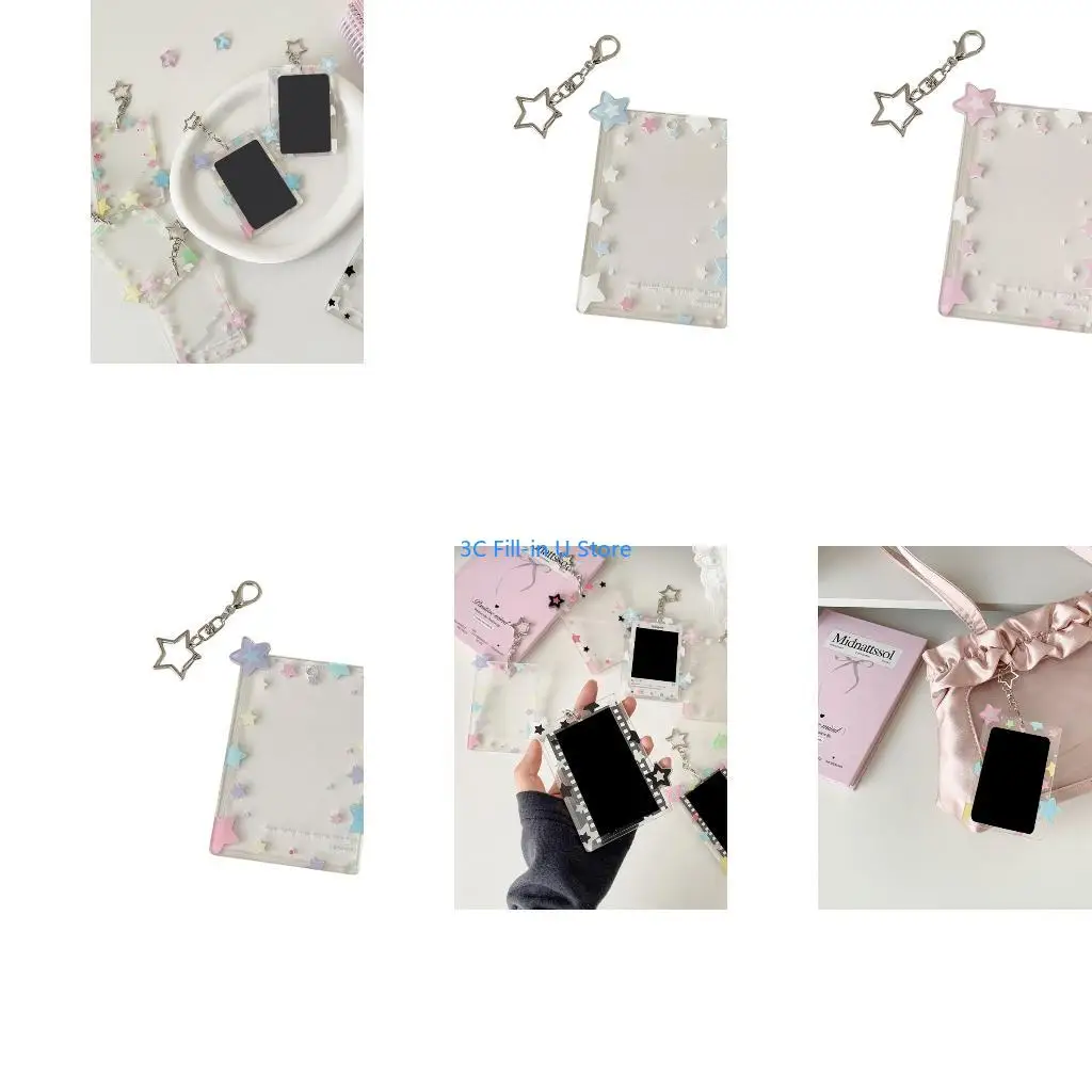 G8TA 3Inch Clear Acrylic Card Case with Removable Keychain Charm Photo Card Protector